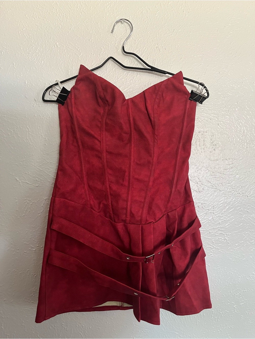 PrettyLittleThing Strapless Red Mini Dress with Belted Detail